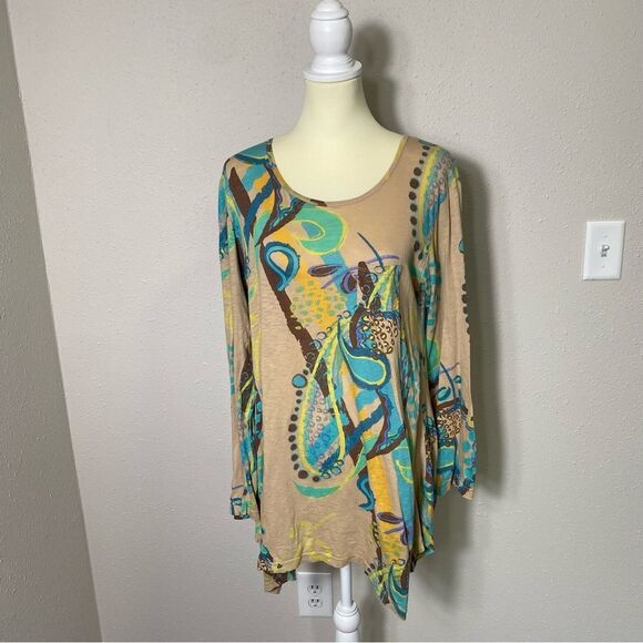 Fresh Produce Rio Long Sleeve Colorful Asymmetrical Tunic Top Women's Size M - Picture 9 of 14
